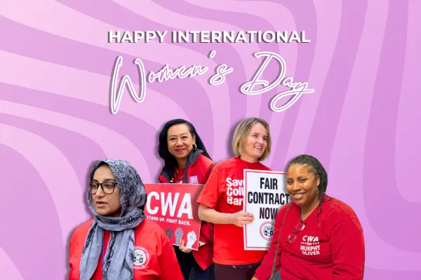 Text reading "Happy International Women's Day" above four CWA women members