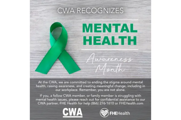 Green ribbon with text "CWA Recognizes mental health"