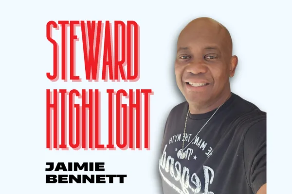 Photo of Jaimie with the words steward highlight: Jaimie Bennett on the side