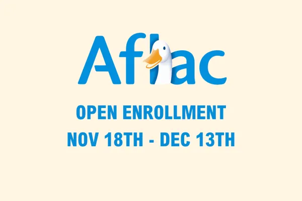 Aflac Logo with text reading "Open Enrollment Nov 18th - Dec 13th"